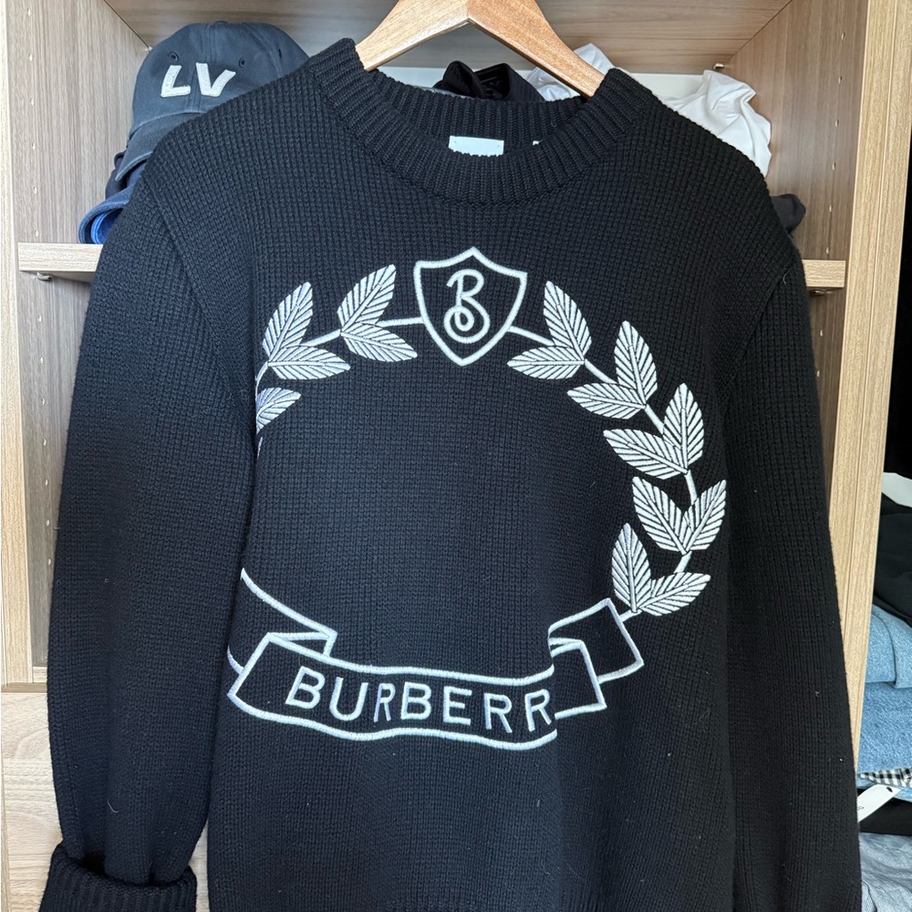 Burberry Black Crewneck Sweater with White Logo